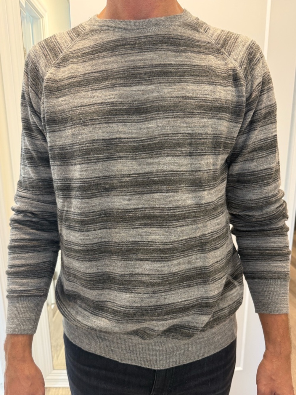 Billy Reid Gray Striped Crewneck Sweater